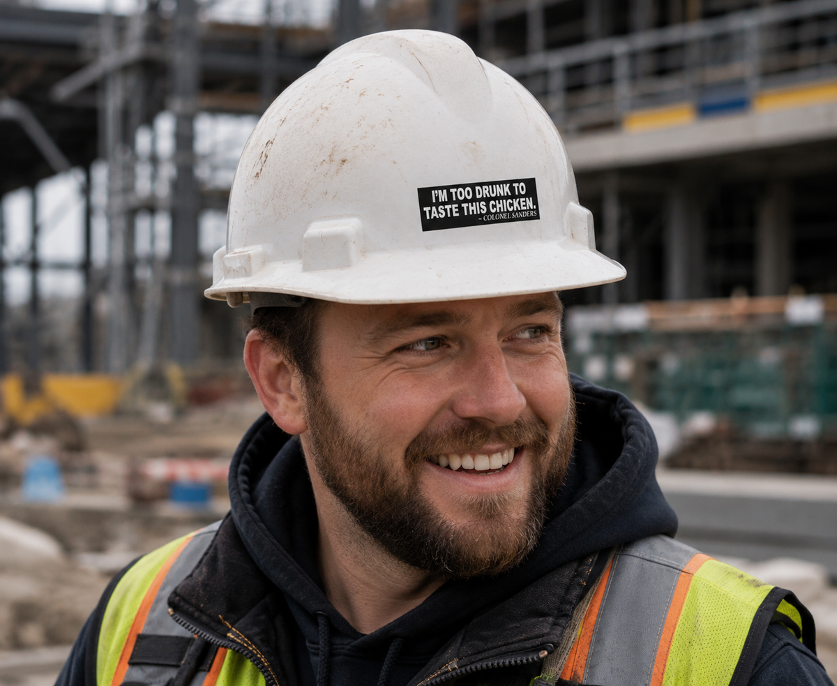 Too Drunk to taste this Chicken - Hard Hat Decal